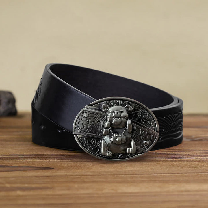 Ceinture en cuir pour homme avec couteau pliant caché en forme de cochon