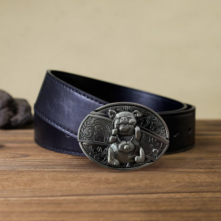 Ceinture en cuir pour homme avec couteau pliant caché en forme de cochon