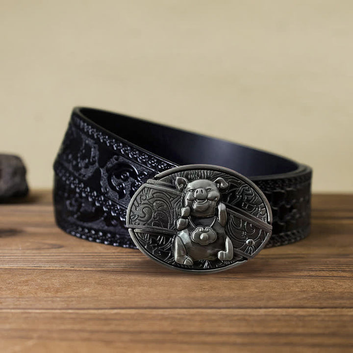 Ceinture en cuir pour homme avec couteau pliant caché en forme de cochon