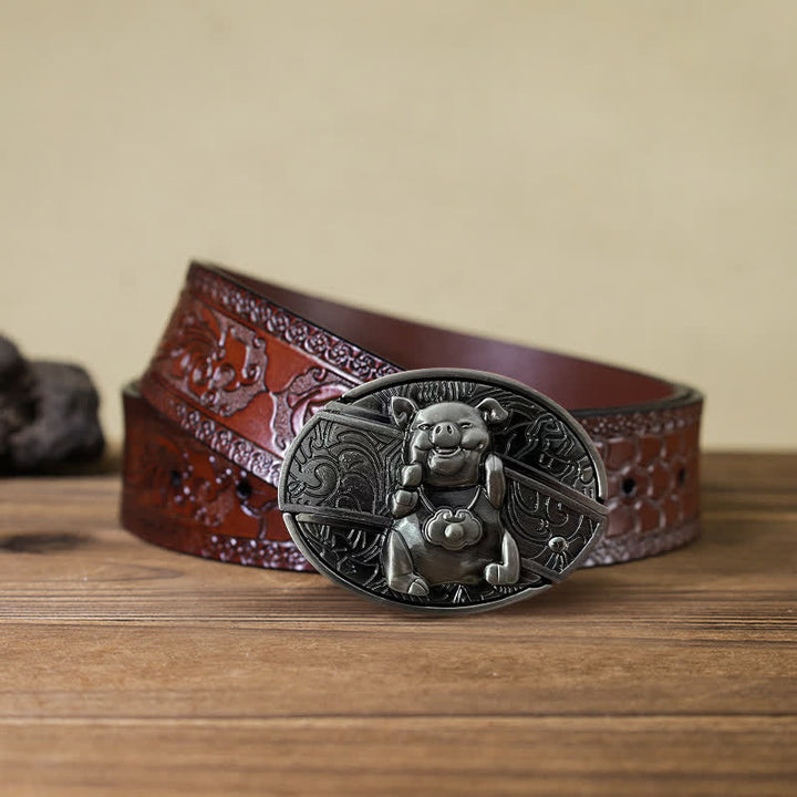 Ceinture en cuir pour homme avec couteau pliant caché en forme de cochon