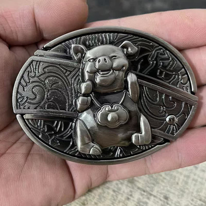 Ceinture en cuir pour homme avec couteau pliant caché en forme de cochon
