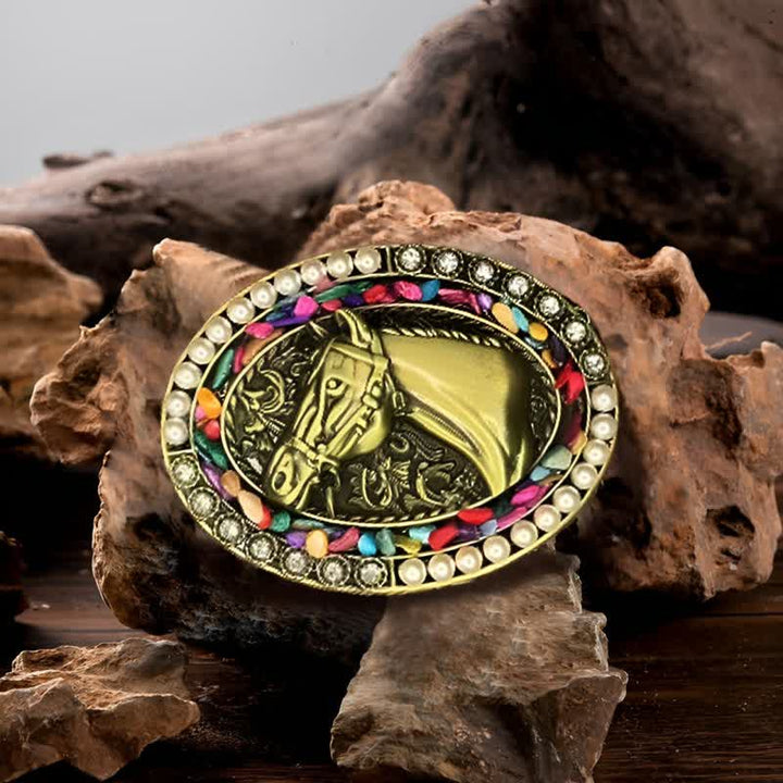 Ceinture en cuir à boucle en pierre de cheval en bronze pour homme