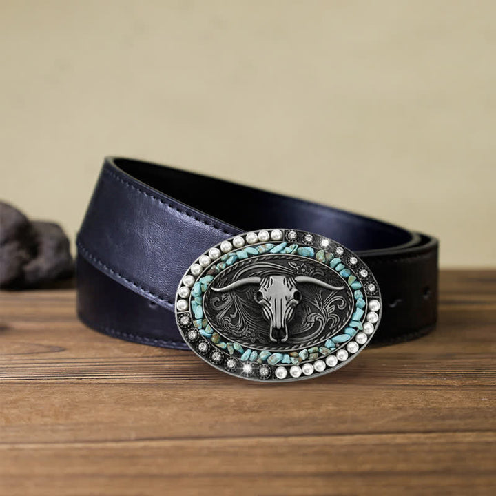 Ceinture en cuir à boucle taureau avec pierres scintillantes pour homme