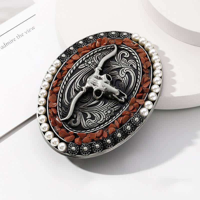 Ceinture en cuir à boucle taureau avec pierres scintillantes pour homme