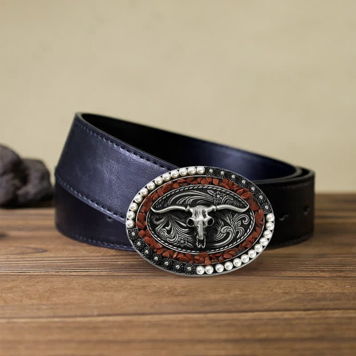 Ceinture en cuir à boucle taureau avec pierres scintillantes pour homme