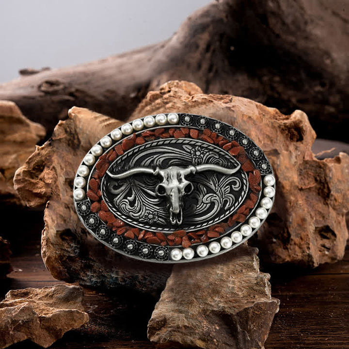Ceinture en cuir à boucle taureau avec pierres scintillantes pour homme