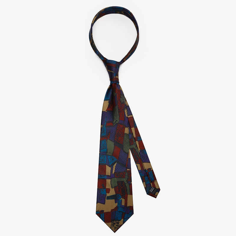 Cravate pour homme avec motif de labyrinthe coloré et peinture à l'huile