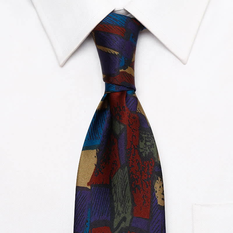 Cravate pour homme avec motif de labyrinthe coloré et peinture à l'huile