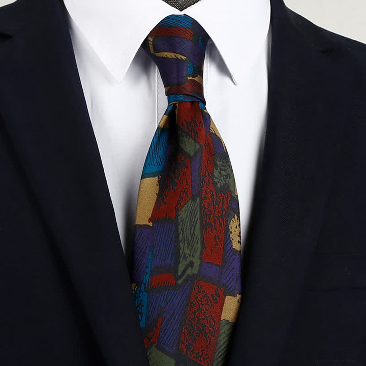 Cravate pour homme avec motif de labyrinthe coloré et peinture à l'huile