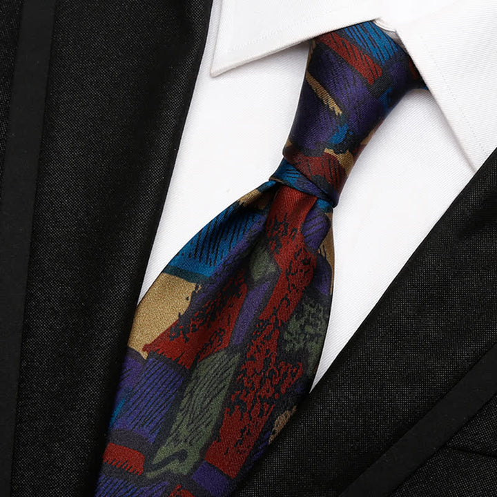 Cravate pour homme avec motif de labyrinthe coloré et peinture à l'huile
