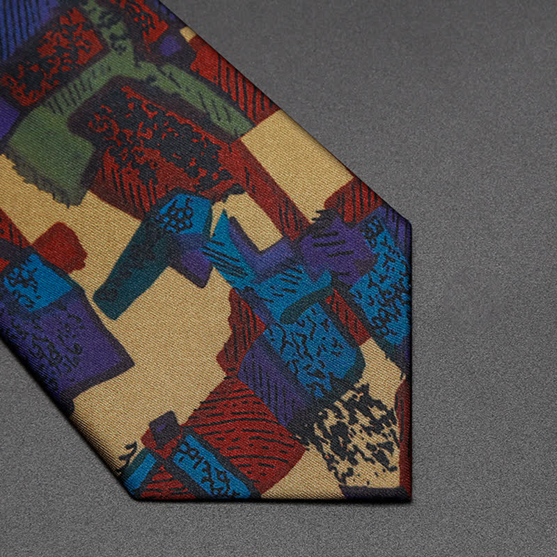 Cravate pour homme avec motif de labyrinthe coloré et peinture à l'huile