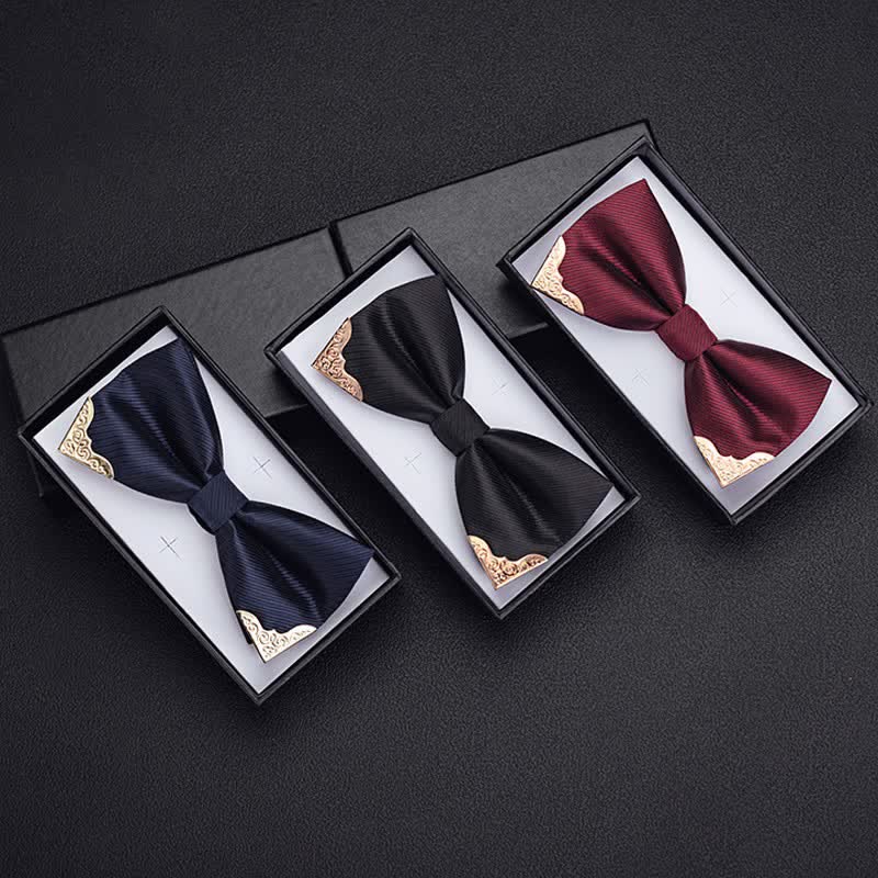 Nœud papillon en sergé avec pointes en métal doré pour homme