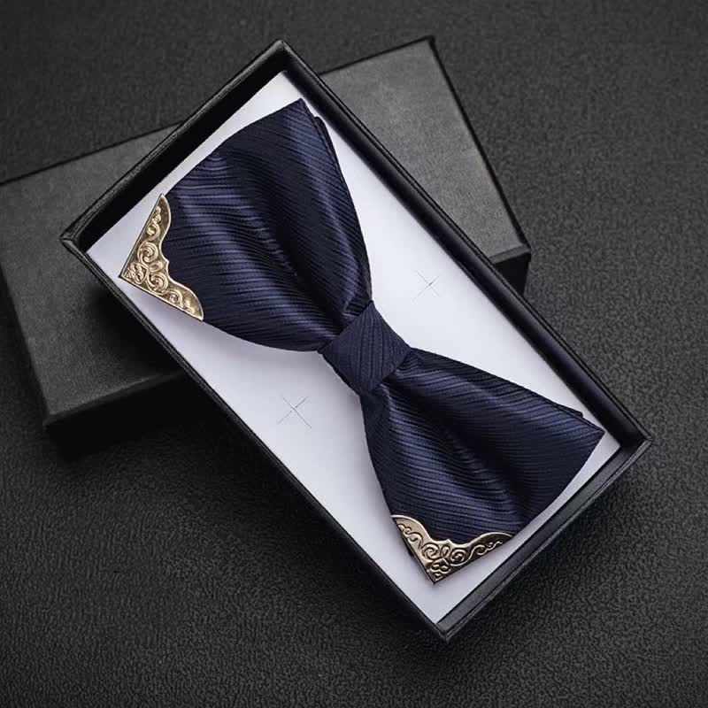 Nœud papillon en sergé avec pointes en métal doré pour homme