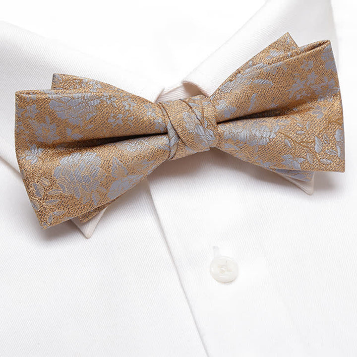 Nœud papillon double épaisseur à fleurs de champagne pour homme