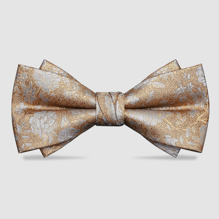Nœud papillon double épaisseur à fleurs de champagne pour homme