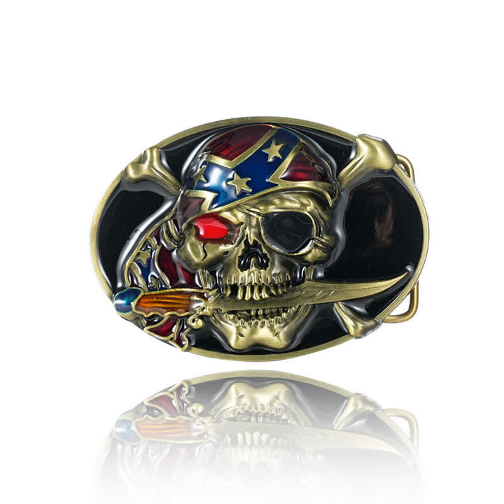 Ceinture en cuir à boucle pour homme avec tête de mort pirate