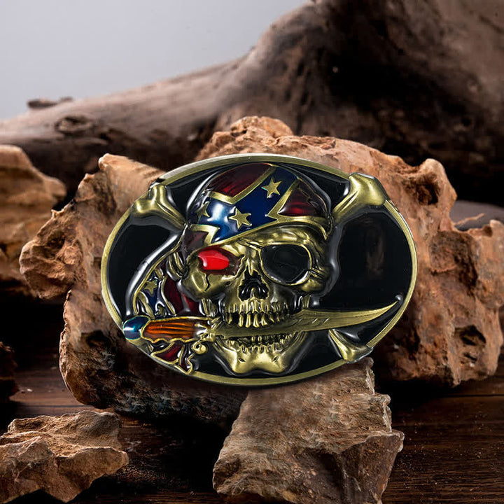 Ceinture en cuir à boucle pour homme avec tête de mort pirate