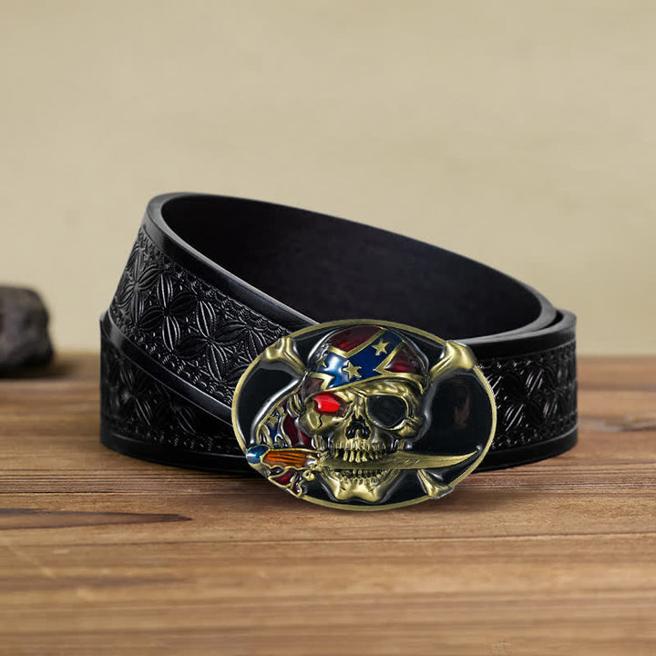 Ceinture en cuir à boucle pour homme avec tête de mort pirate