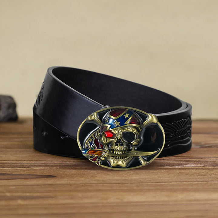 Ceinture en cuir à boucle pour homme avec tête de mort pirate