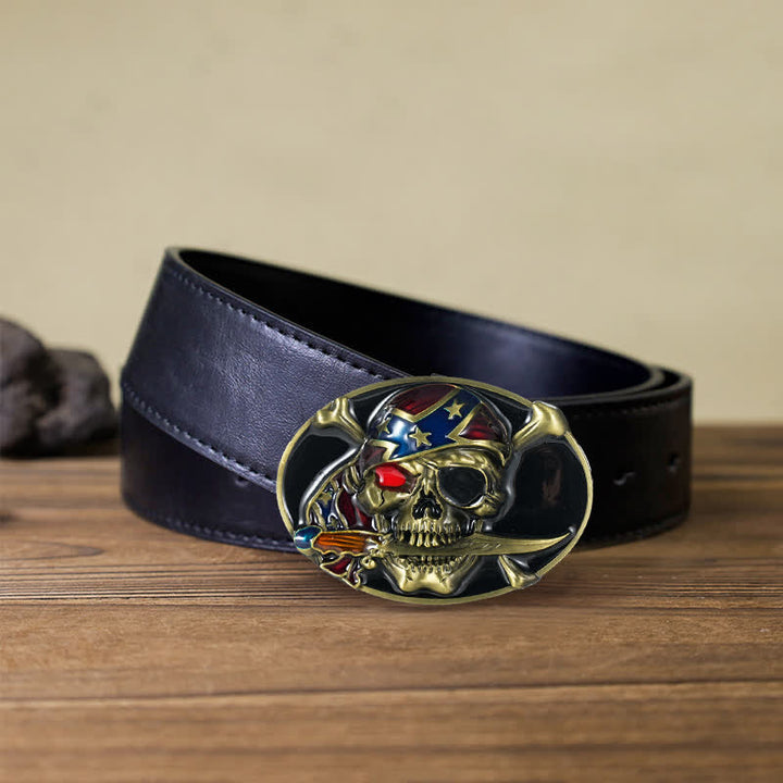Ceinture en cuir à boucle pour homme avec tête de mort pirate