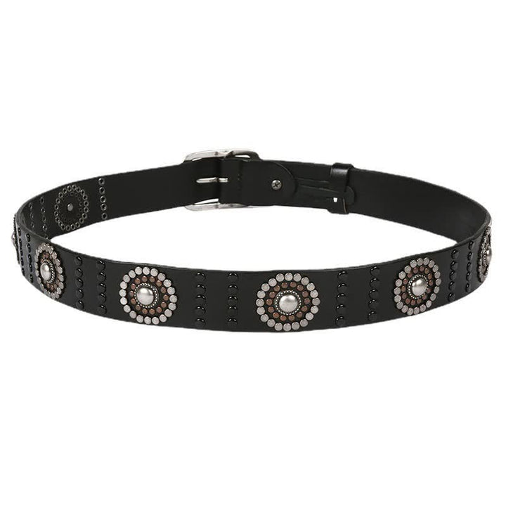 Ceinture en cuir cloutée punk avec décoration à rivets ronds assortis
