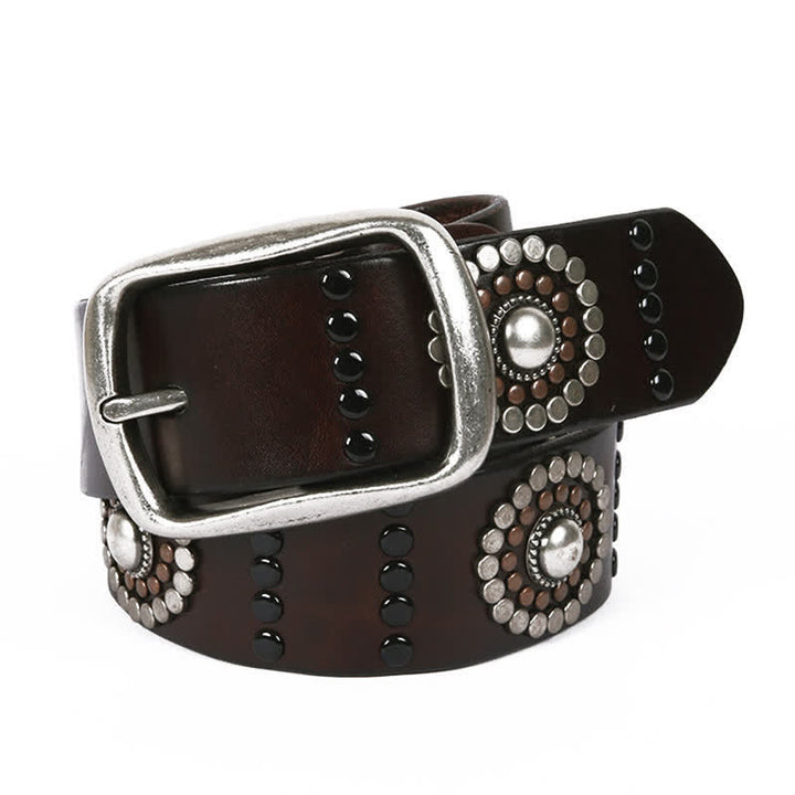 Ceinture en cuir cloutée punk avec décoration à rivets ronds assortis