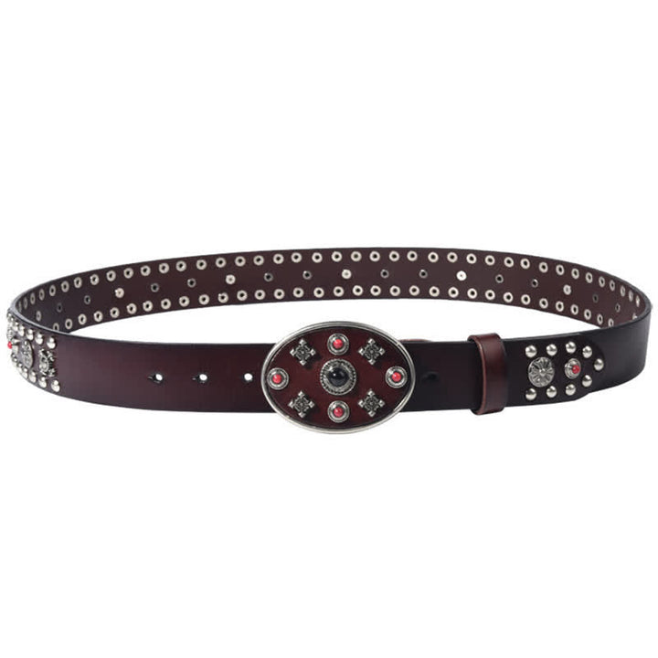 Ceinture en cuir avec rivets floraux gravés de pierres précieuses en résine