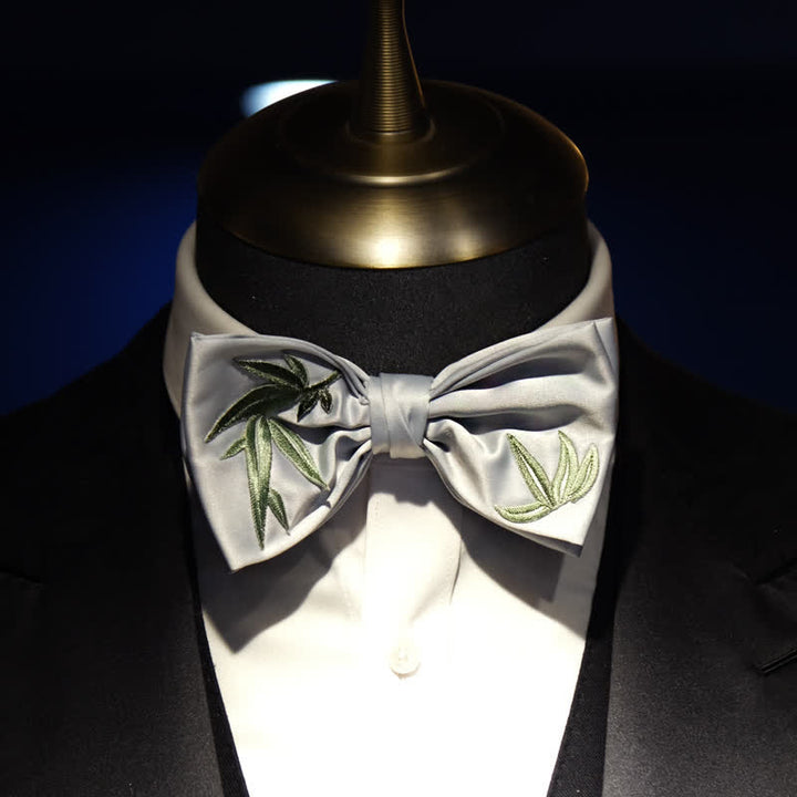 Nœud papillon pour homme en bambou brodé à motifs botaniques