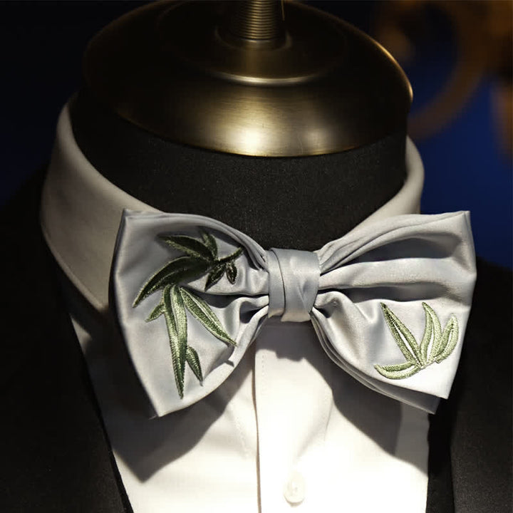 Nœud papillon pour homme en bambou brodé à motifs botaniques