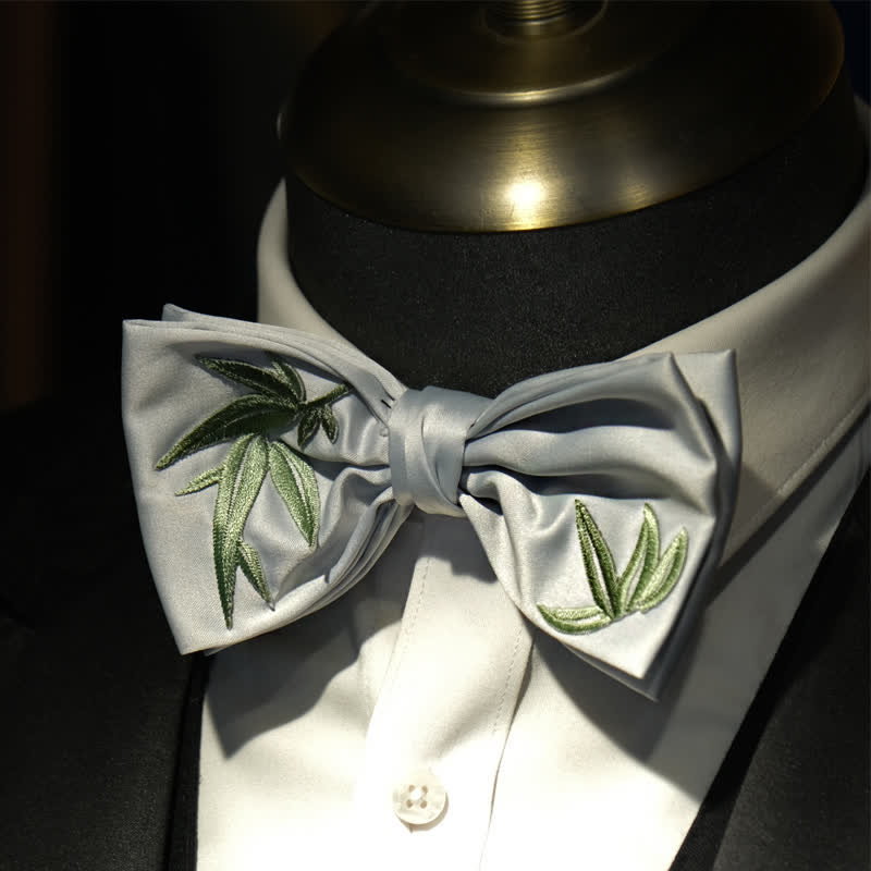 Nœud papillon pour homme en bambou brodé à motifs botaniques