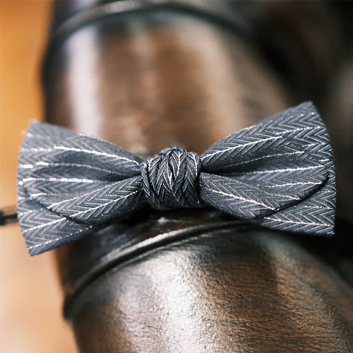 Nœud papillon à chevrons rayé gris foncé pour homme