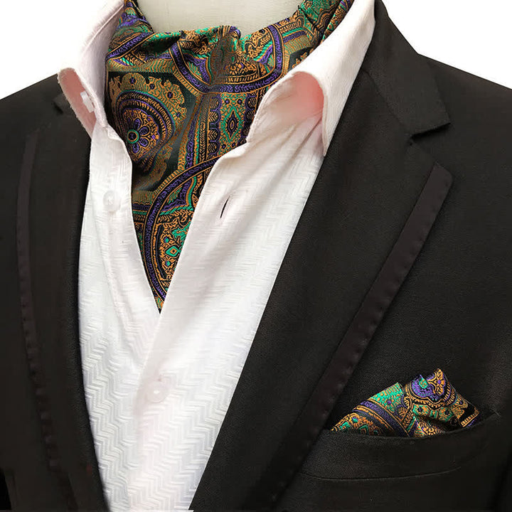 Ensemble de 2 mouchoirs de poche et cravate à motif cachemire vert orange violet