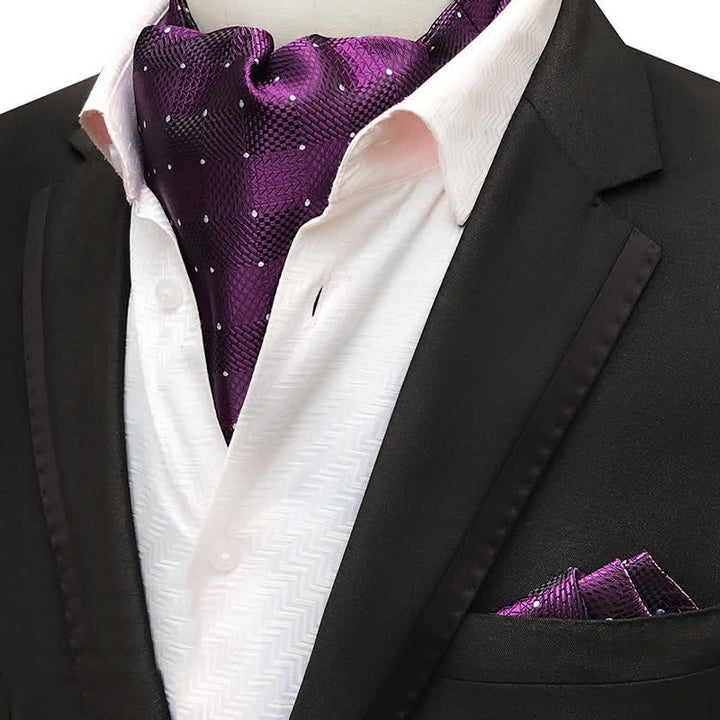 Ensemble de 2 mouchoirs de poche et cravate à carreaux violets