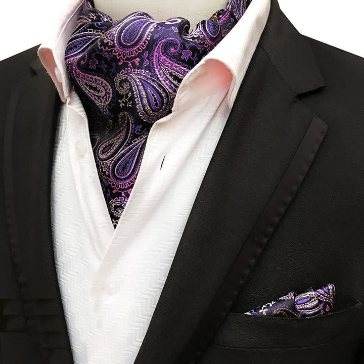 Ensemble de 2 mouchoirs de poche et cravate de luxe à motif cachemire violet