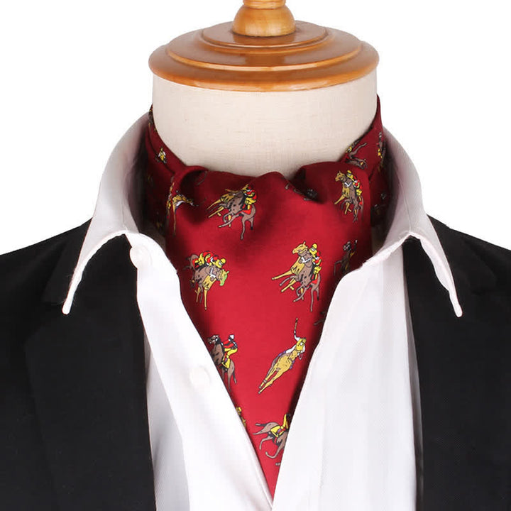 Cravate Ascot Royal Red Dark Horse Riding Motif