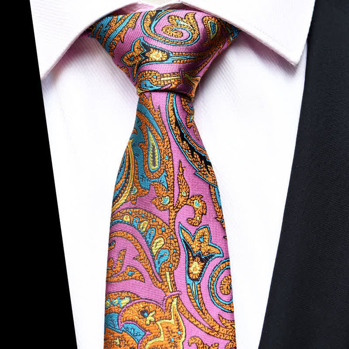 Cravate pour homme à motif cachemire vibrant et fleurs roses et dorées