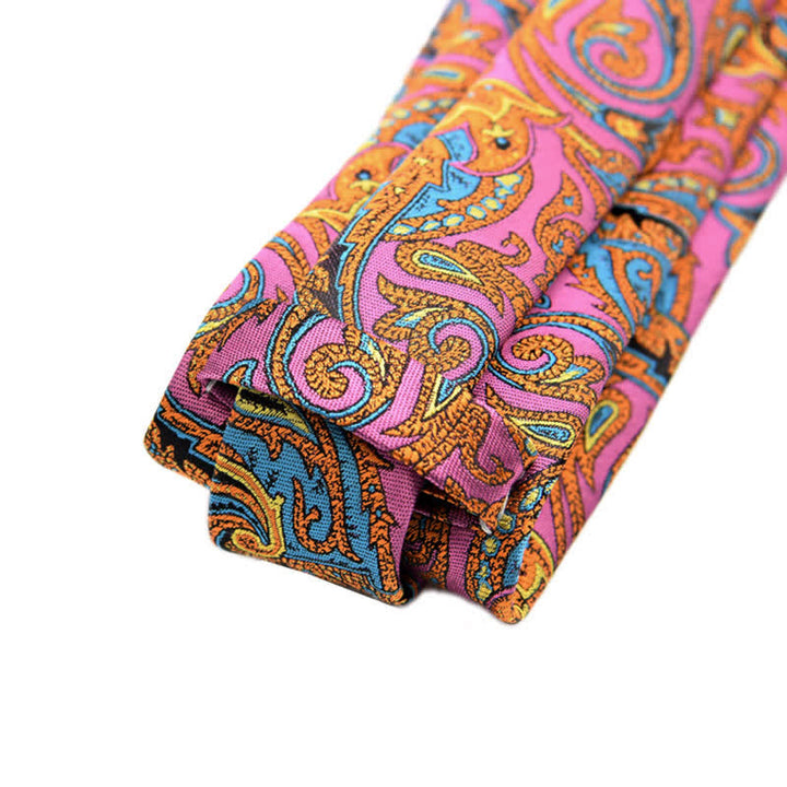 Cravate pour homme à motif cachemire vibrant et fleurs roses et dorées