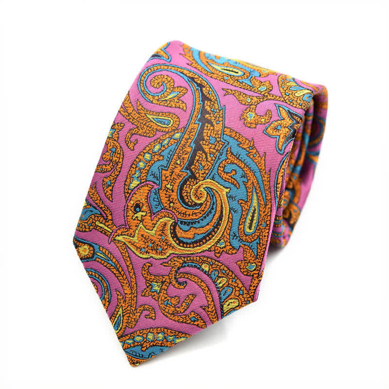 Cravate pour homme à motif cachemire vibrant et fleurs roses et dorées