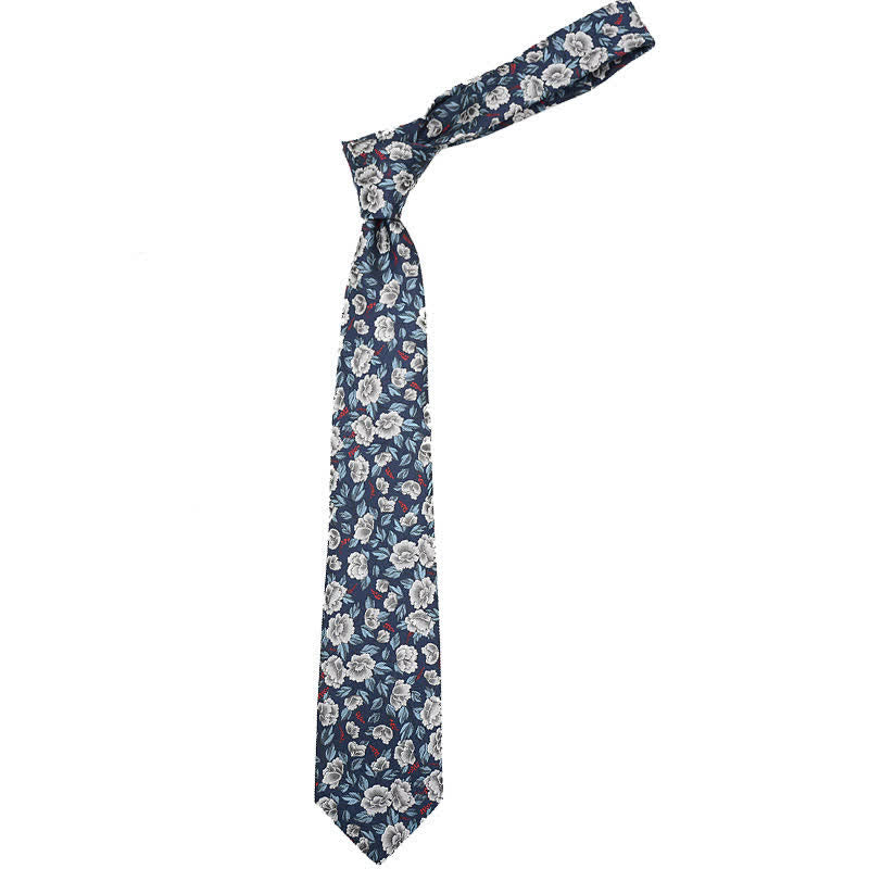 Cravate décontractée à motif floral gris et bleu marine pour homme