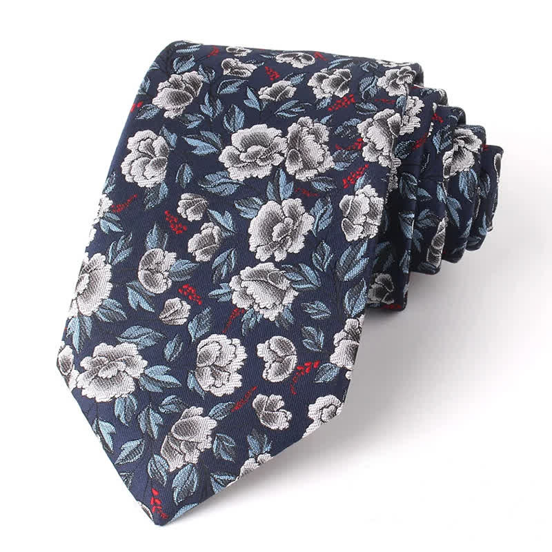 Cravate décontractée à motif floral gris et bleu marine pour homme