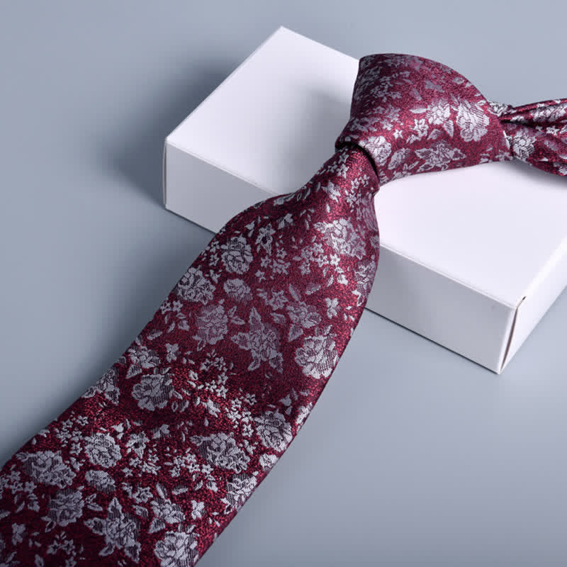 Cravate formelle à motif floral pastel bordeaux délicate pour homme