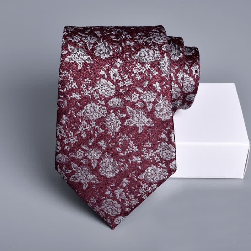 Cravate formelle à motif floral pastel bordeaux délicate pour homme