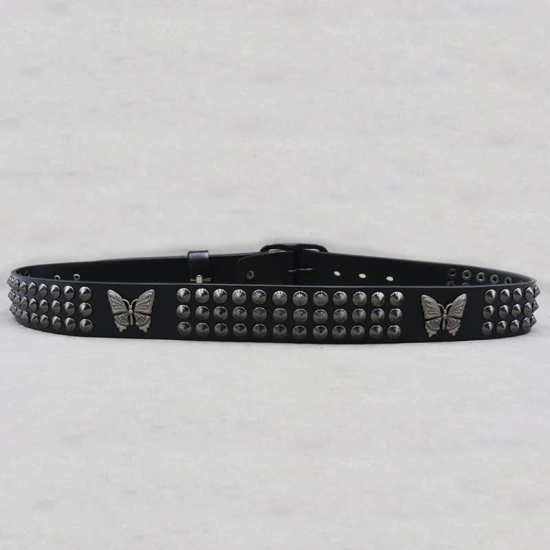Ceinture en cuir cloutée à trois rangées de rivets papillon gothiques