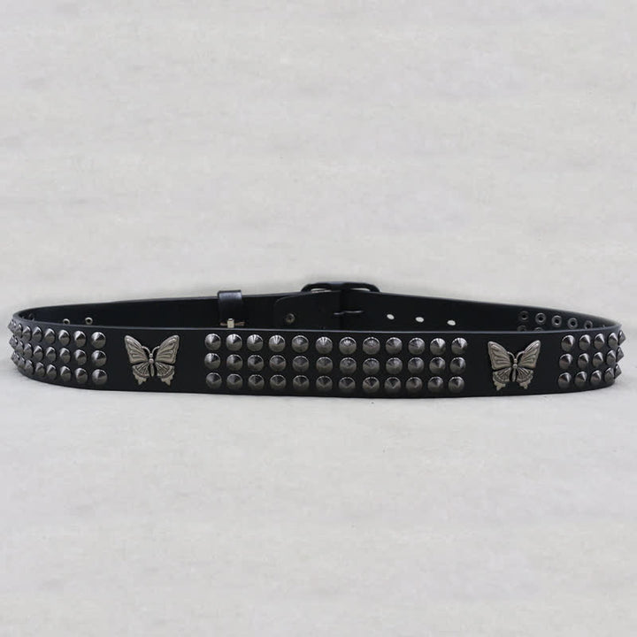 Ceinture en cuir cloutée à trois rangées de rivets papillon gothiques