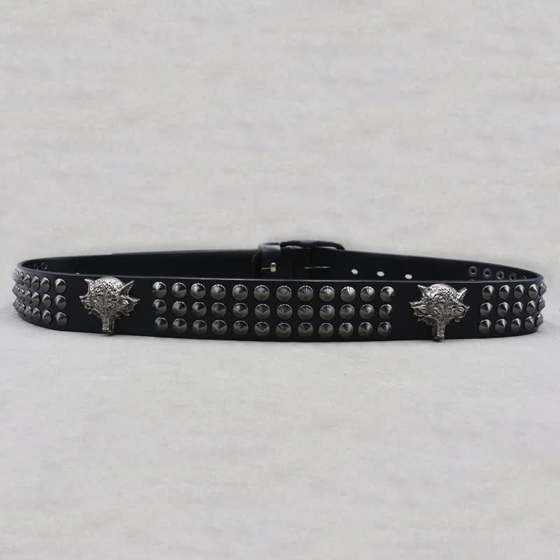 Ceinture en cuir cloutée à trois rangées de rivets à tête de loup