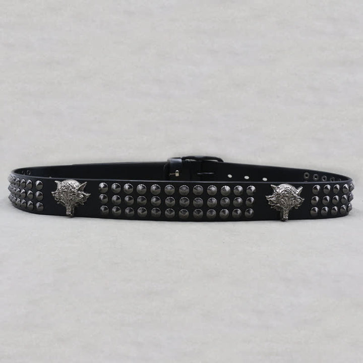 Ceinture en cuir cloutée à trois rangées de rivets à tête de loup