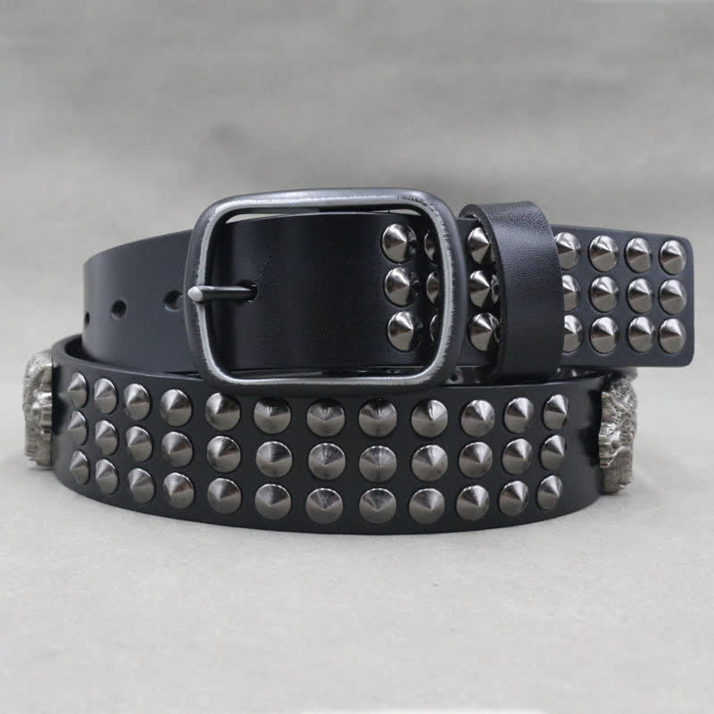 Ceinture en cuir cloutée à trois rangées de rivets à tête de loup