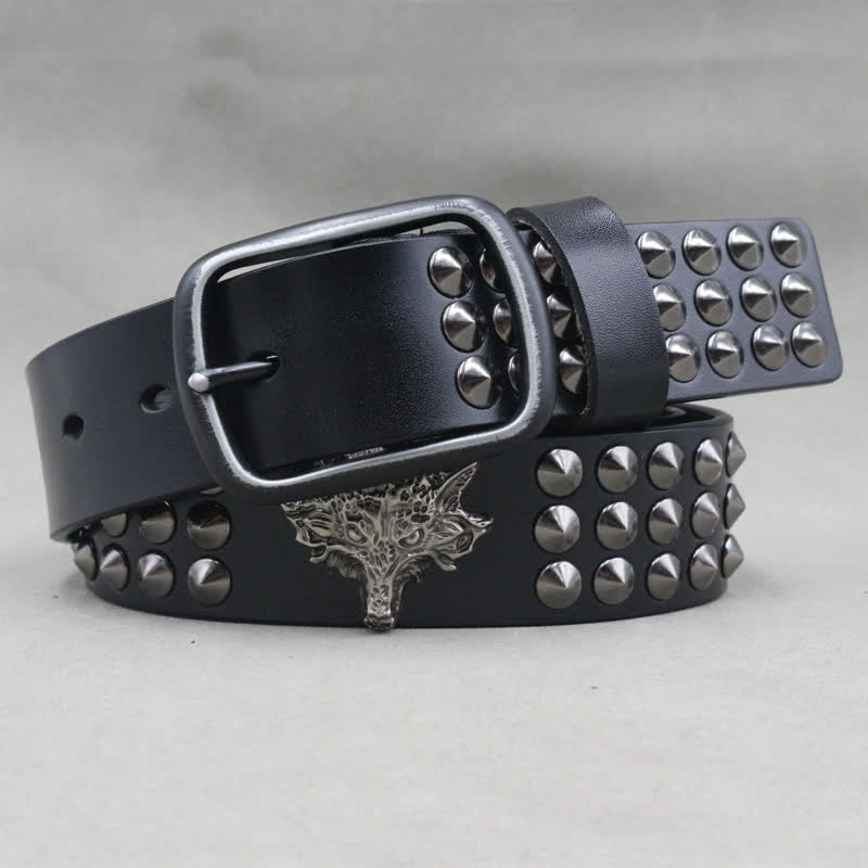 Ceinture en cuir cloutée à trois rangées de rivets à tête de loup