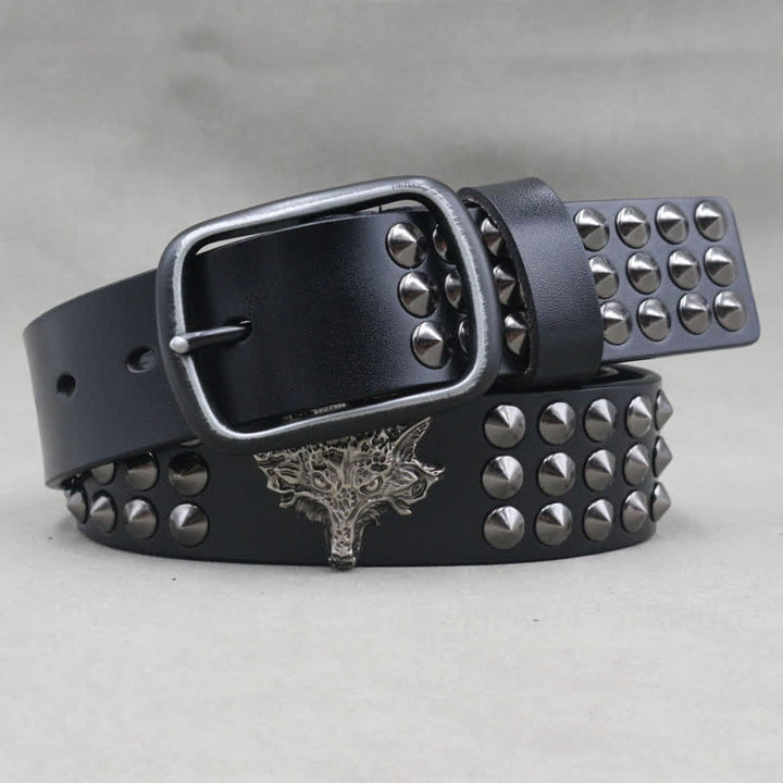 Ceinture en cuir cloutée à trois rangées de rivets à tête de loup
