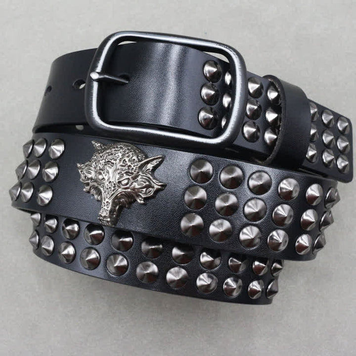 Ceinture en cuir cloutée à trois rangées de rivets à tête de loup